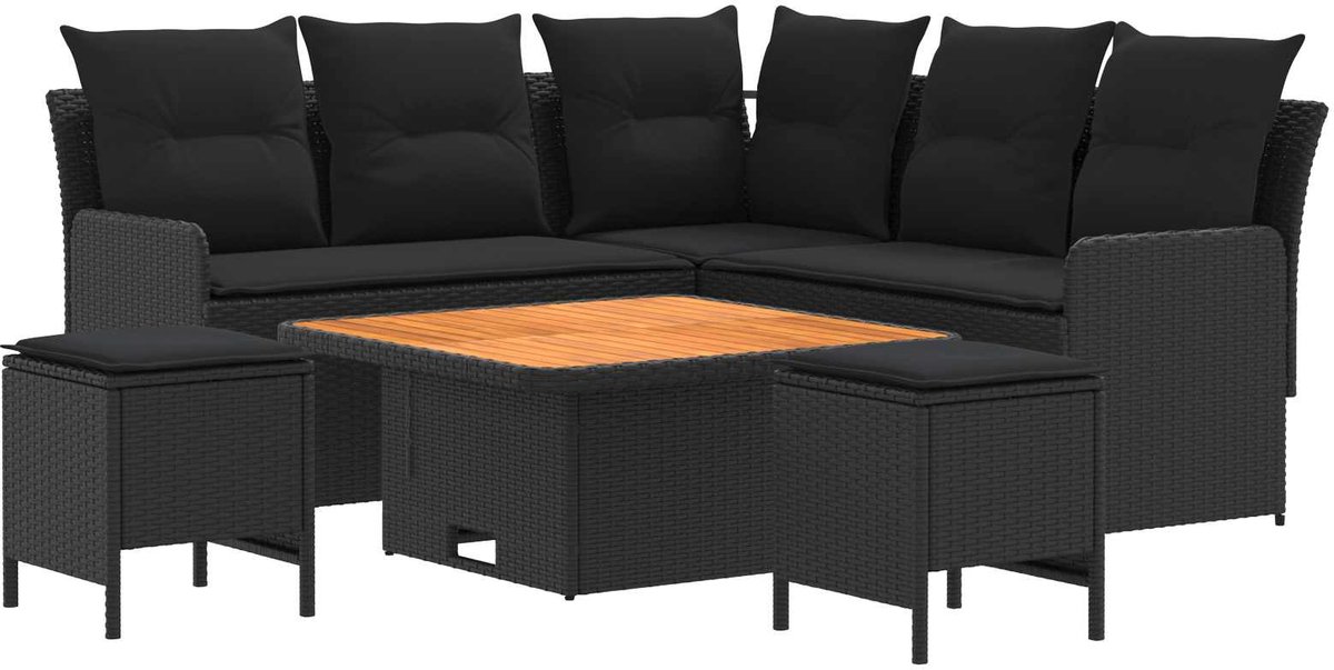 vidaXL Meubelsets - 6 - st - Zwart - 90 - x - 90 - x - 68 - cm - PE - Riet