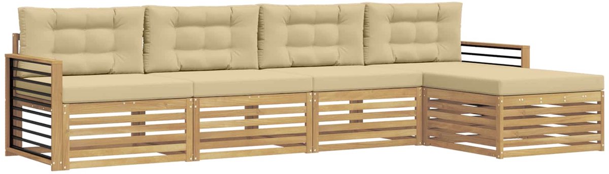 vidaXL Buiten - bank - set - 5 - st - 4-zits - Wit - en - Beige Wit en Beige