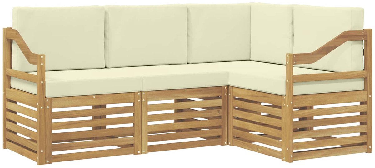 vidaXL Buiten - bank - set - 4 - st - 4-zits - White - and - Cream - Polyester Wit en crème