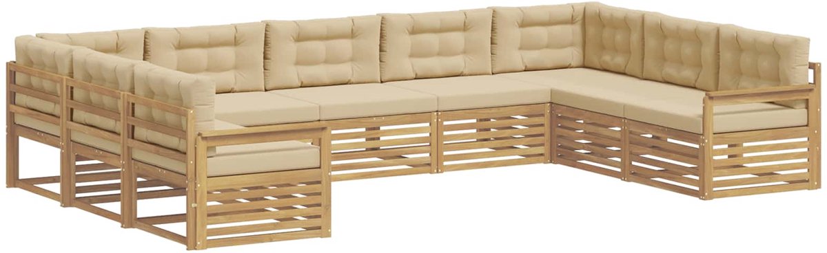 vidaXL Buiten - bank - set - 9 - st - 9-zits - Wit - en - Beige - Massief - Acacia - Hout Wit en Beige