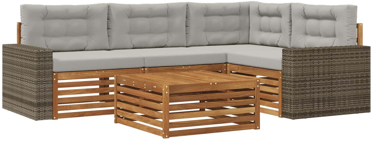 vidaXL Buiten - bank - set - 5 - st - 4-zits - Naturel - en - lichtgrijs Naturel en lichtgrijs