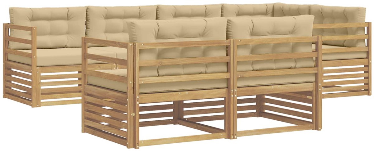vidaXL Buiten - bank - set - 7 - st - 7-zits - Wit - en - Beige - Polyester Wit en beige