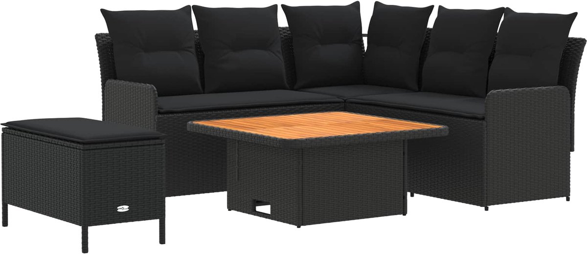 vidaXL Meubelsets - 5 - st - Zwart - 90 - x - 90 - x - 68 - cm - PE - Riet