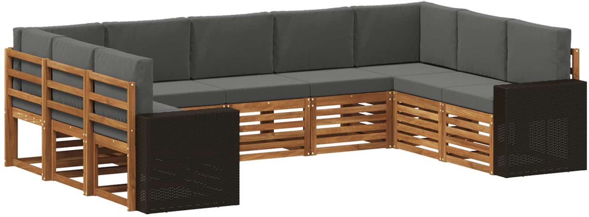 vidaXL Buiten - bank - set - 9 - st - 9-zits - Natuurlijk - en - Antraciet - Polyester Natuurlijk en Antraciet