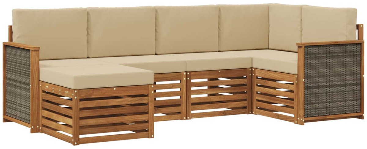vidaXL Buiten - bank - set - 6 - st - 5-zits - Natuurlijk - en - Beige Natuurlijk en Beige