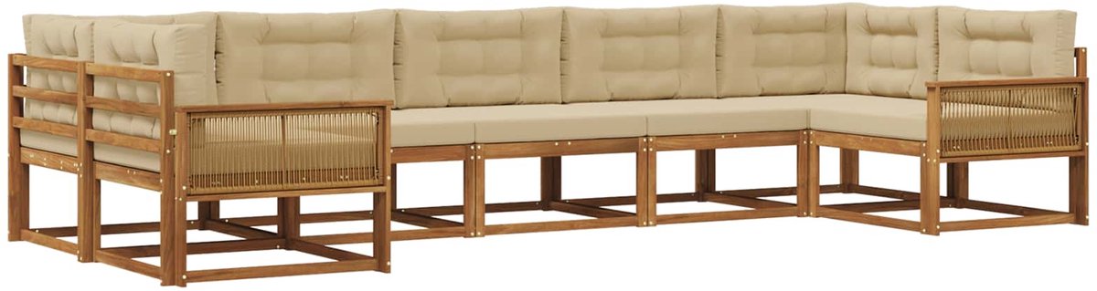 vidaXL Buiten - bank - set - 7 - st - 7-zits - Natuurlijk - en - Beige Natuurlijk en Beige