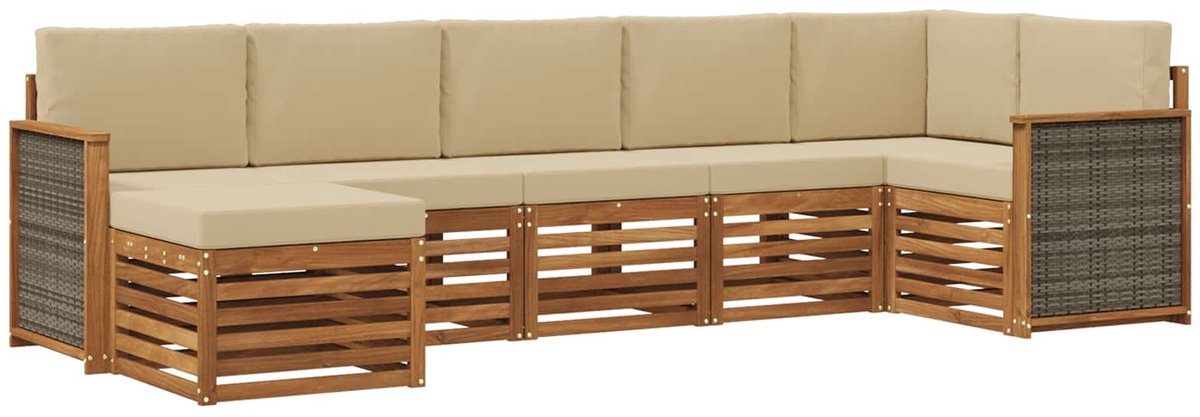 vidaXL Buiten - bank - set - 7 - st - 6-zits - Natuurlijk - en - Beige Natuurlijk en Beige