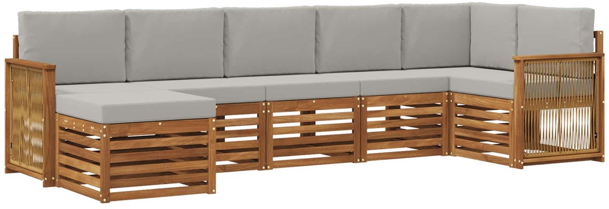 vidaXL Buiten - bank - set - 7 - st - 6-zits - Naturel - en - lichtgrijs Naturel en lichtgrijs