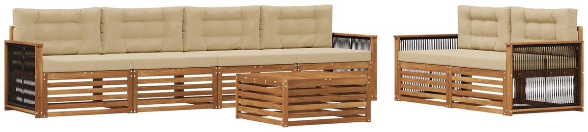 vidaXL Buiten - bank - set - 7 - st - Natuurlijk - en - Beige Natuurlijk en Beige