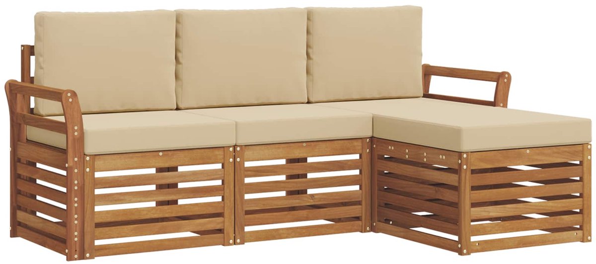 vidaXL Buiten - bank - set - 4 - st - Natuurlijk - en - Beige Natuurlijk en Beige