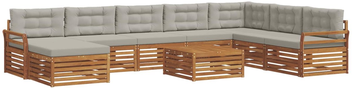 vidaXL Buiten - bank - set - 9 - st - 7-zits - Naturel - en - lichtgrijs Naturel en lichtgrijs