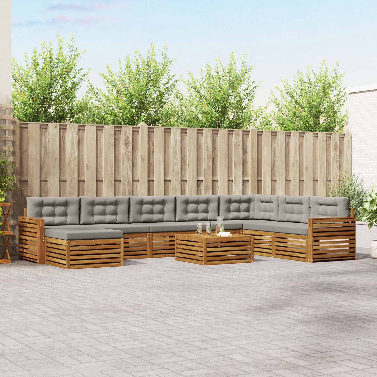 vidaXL Buiten - bank - set - 9 - st - 7-zits - Naturel - en - lichtgrijs Naturel en lichtgrijs