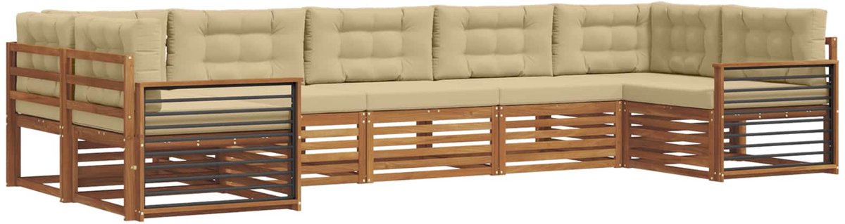 vidaXL Buiten - bank - set - 7 - st - 7-zits - Natuurlijk - en - Beige Natuurlijk en Beige