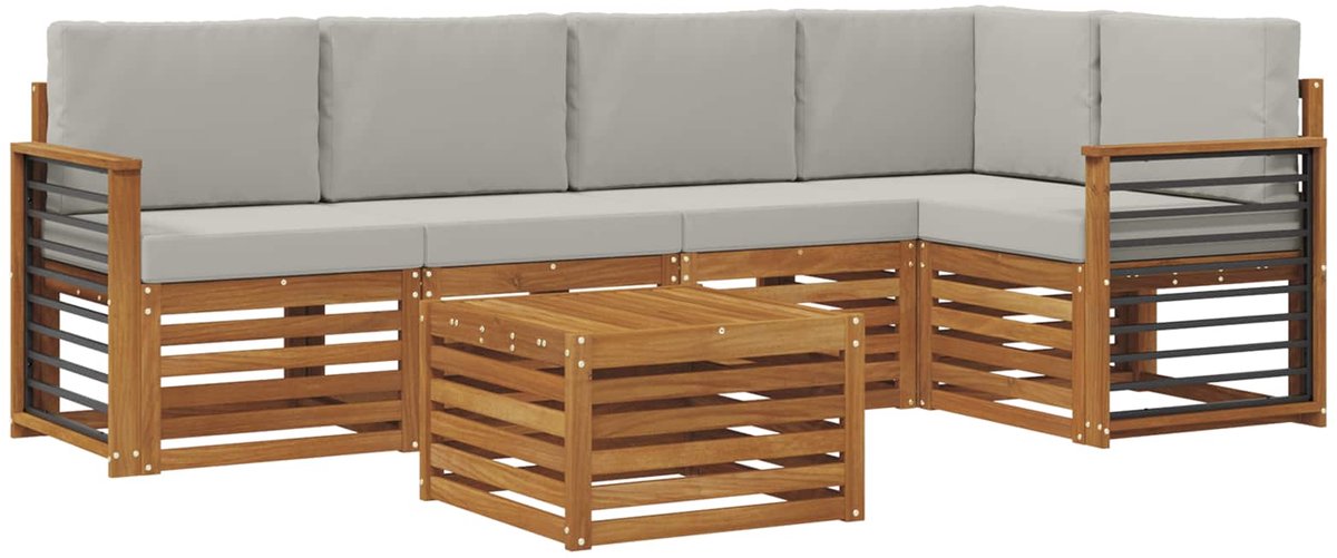 vidaXL Buiten - bank - set - 6 - st - 5-zits - Naturel - en - lichtgrijs Naturel en lichtgrijs