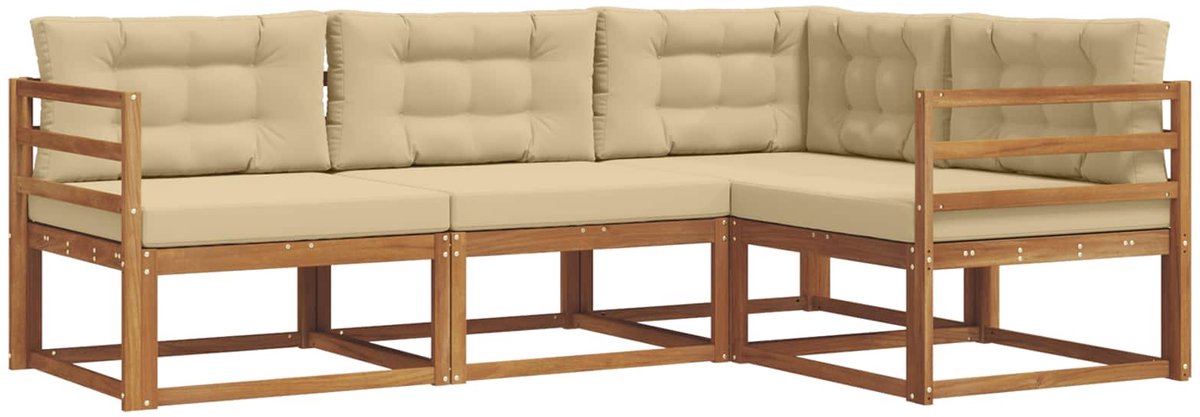 vidaXL Buiten - bank - set - 4 - st - 4-zits - Natuurlijk - en - Beige Natuurlijk en Beige