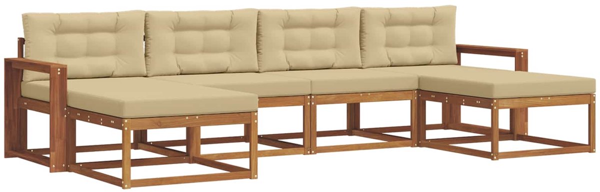 vidaXL Buiten - bank - set - 6 - st - 6-zits - Natuurlijk - en - Beige Natuurlijk en Beige