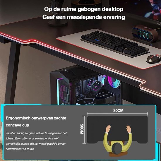 Gaming Bureau - Computer bureau - Thuiswerken - Robuuste constructie - 80x50cm - Zwart — afbeelding 2