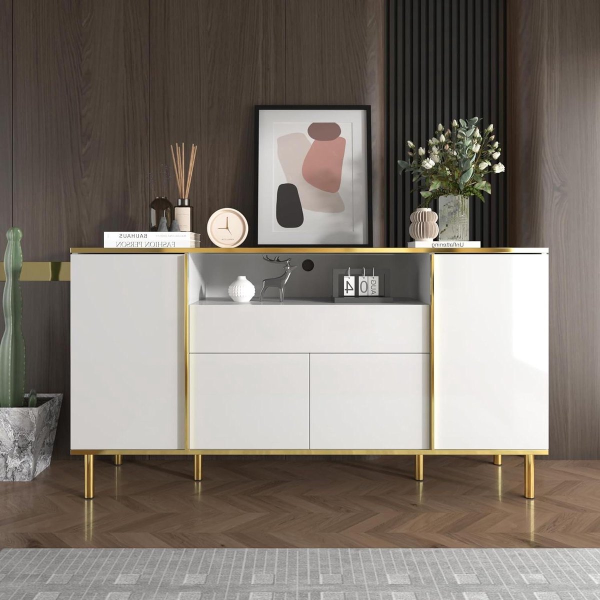Dressoir Commode - Ladekast Slaapkamer - Opbergen en Organiseren - Hoogglans Afwerking - 150 x 40 x 80 cm - Wit