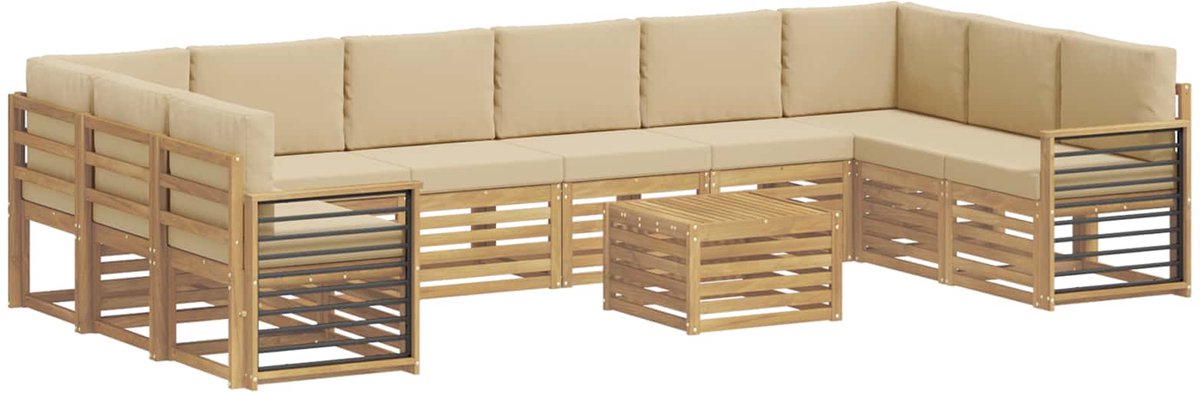 vidaXL Buiten - bank - set - 11 - st - 10-zits - Wit - en - Beige - Polyester Wit en Beige