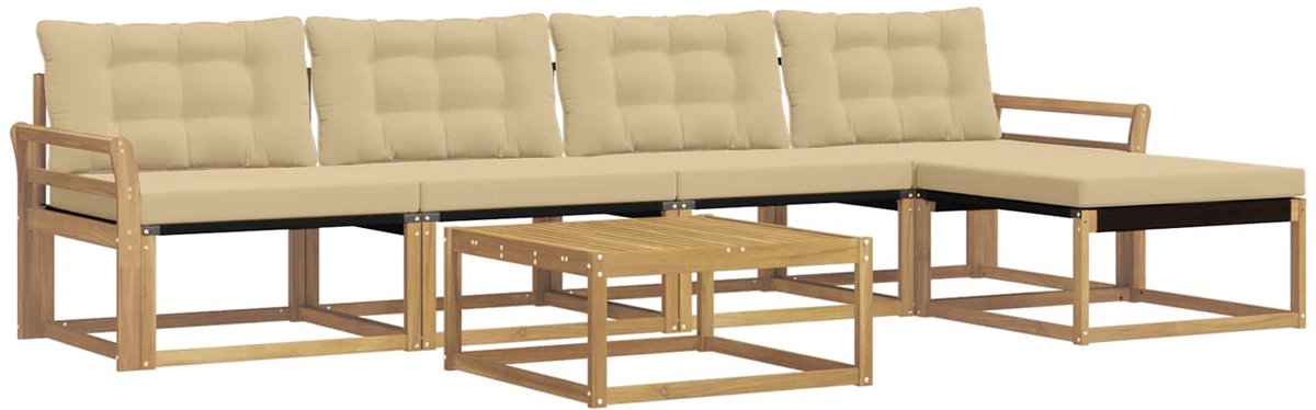 vidaXL Buiten - bank - set - 6 - st - 4-zits - Wit - en - Beige Wit en Beige