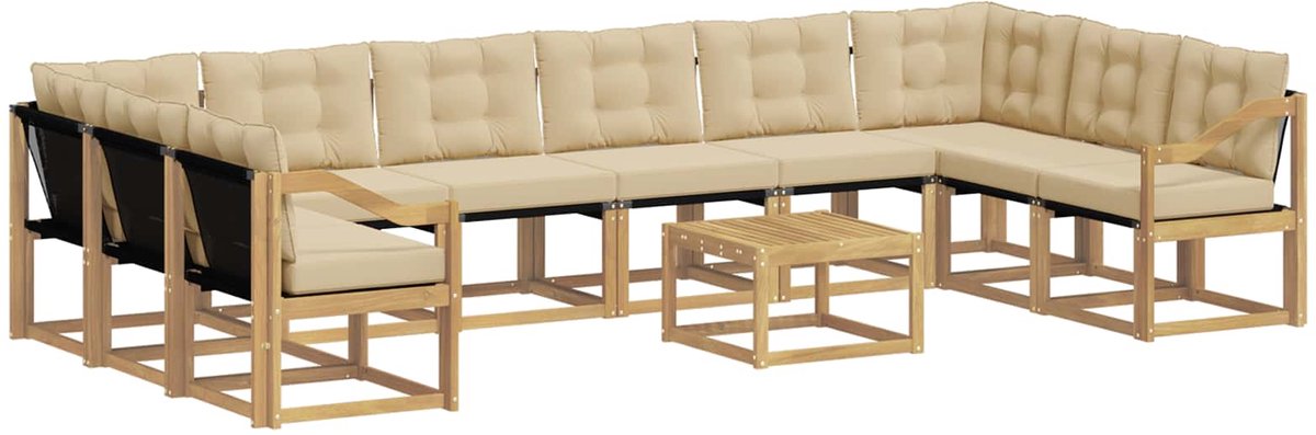 vidaXL Buiten - bank - set - 11 - st - 10-zits - Wit - en - Beige Wit en Beige
