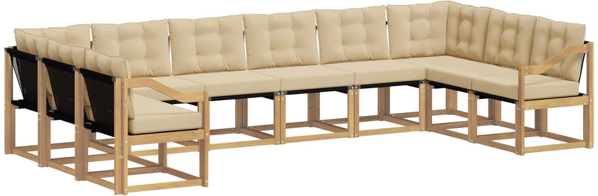 vidaXL Buiten - bank - set - 10 - st - 10-zits - Wit - en - Beige Wit en Beige