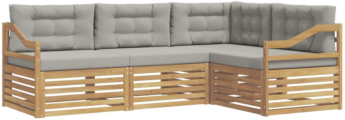 vidaXL Buiten - bank - set - 4 - st - 4-zits - Wit - en - Lichtgrijs - Polyester Wit en lichtgrijs