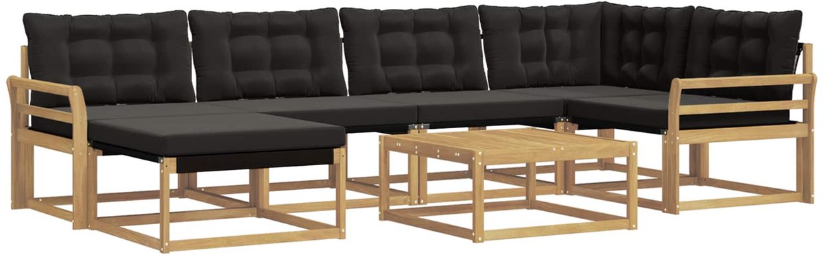 vidaXL Buiten - bank - set - 7 - st - Wit - en - zwart - Massief - Acacia - Hout Wit en zwart