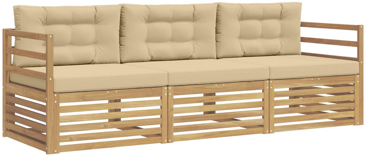 vidaXL Buiten - bank - set - 3 - st - 3-zits - Wit - en - Beige - Polyester Wit en Beige