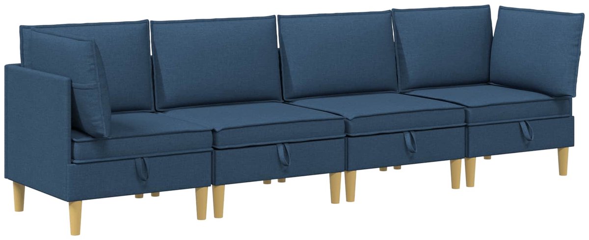 vidaXL Modulaire - bankset - met - opslag - 4 - st - Blauw - 280 - x - 70 - x - 82 - cm - Stof