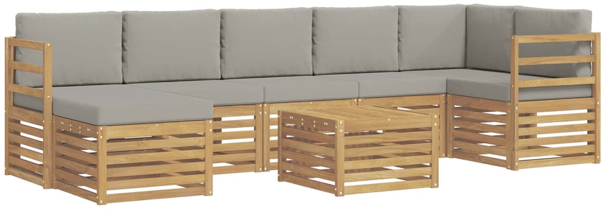 vidaXL Buiten - bank - set - 8 - st - 8-zits - Wit - en - Lichtgrijs - Polyester Wit en Lichtgrijs