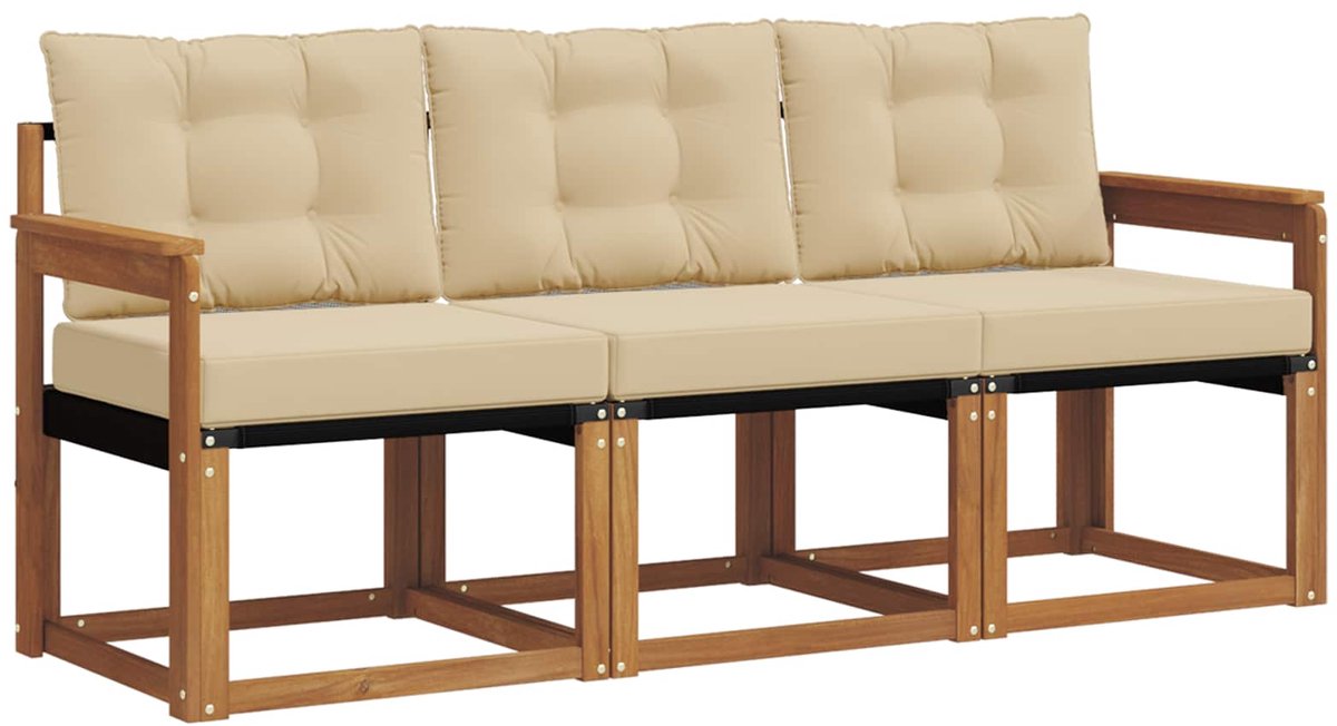 vidaXL Buiten - bank - set - 3 - st - 3-zits - Natuurlijk - en - Beige Natuurlijk en Beige