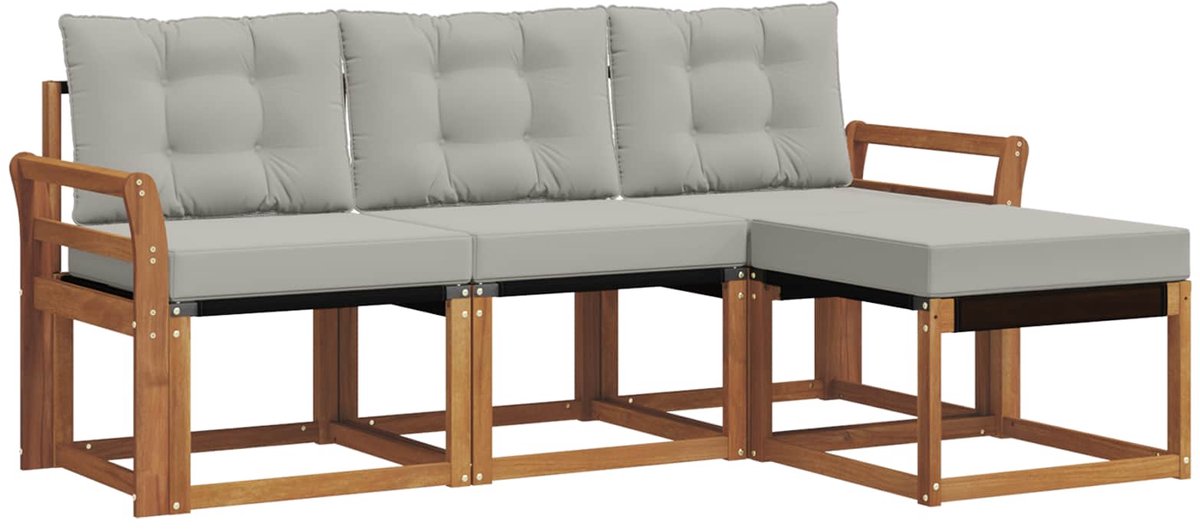 vidaXL Buiten - bank - set - 4 - st - 4-zits - Naturel - en - lichtgrijs Naturel en lichtgrijs