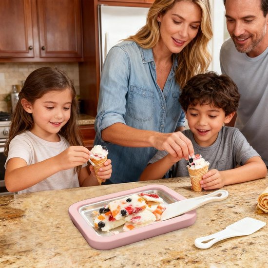 IJsmachine Plaat - Rolijs Maker - Desserts Maken - Handmatig Schraapmechanisme - 22.6 cm - Roze van Merkloos — afbeelding 3