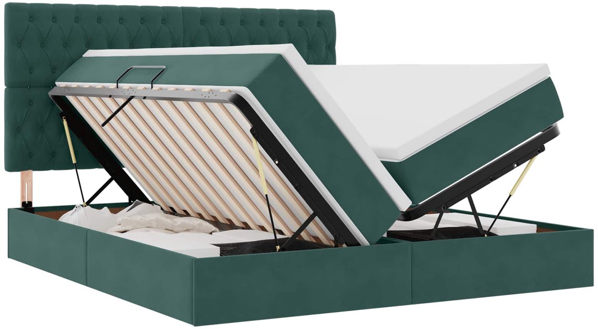 vidaXL LED - opbergbed - met - matras - Donkergroen - 200 - x - 200 - cm - Fluweel