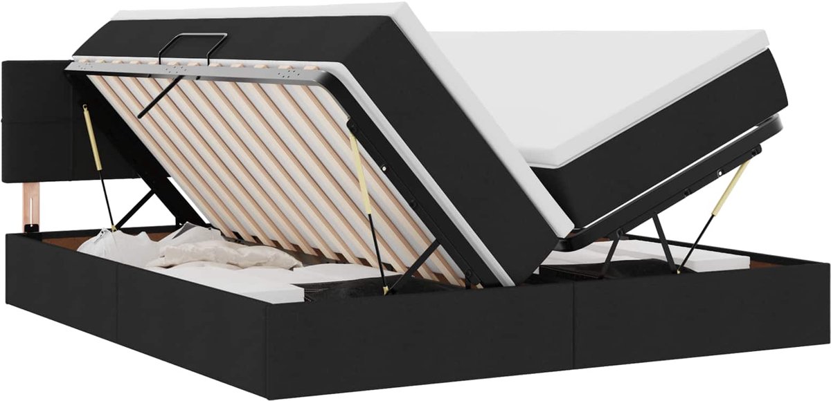 vidaXL LED - opbergbed - met - matras - Zwart - 200 - x - 200 - cm - Stof