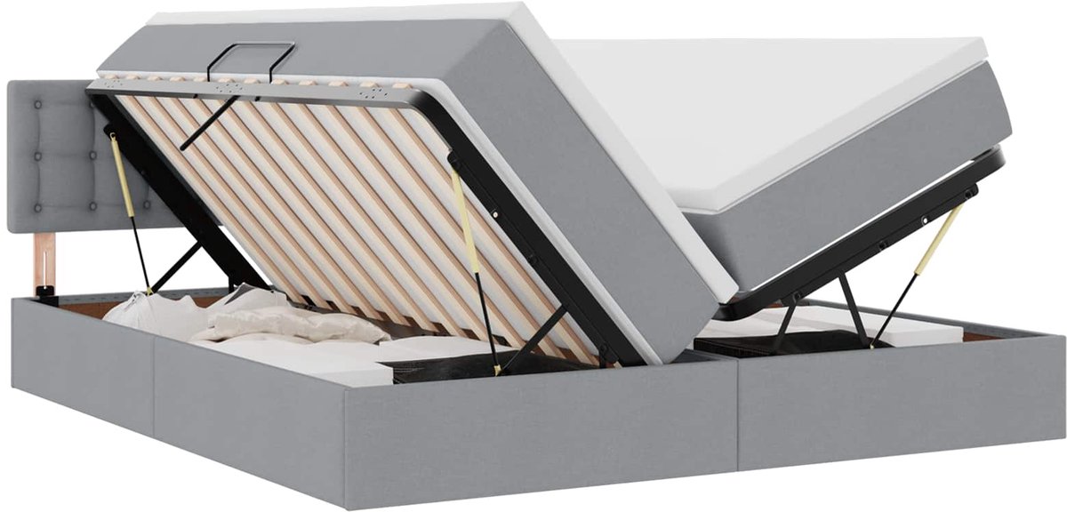 vidaXL LED - opbergbed - met - matras - Lichtgrijs - 200 - x - 200 - cm - Stof