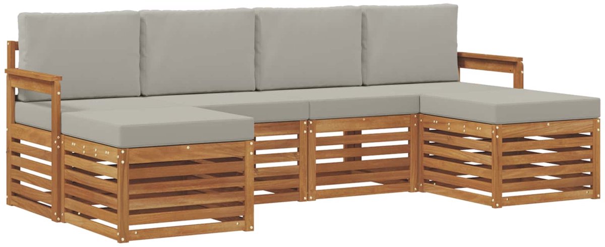vidaXL Buiten - bank - set - 6 - st - 6-zits - Naturel - en - lichtgrijs Naturel en lichtgrijs