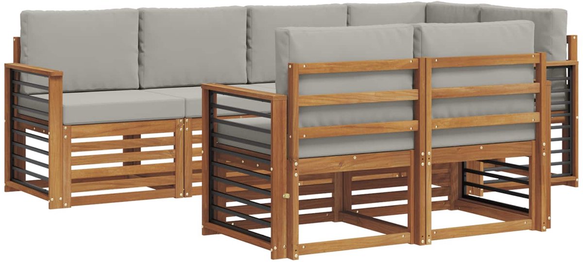 vidaXL Buiten - bank - set - 7 - st - Naturel - en - lichtgrijs - Polyester Naturel en lichtgrijs