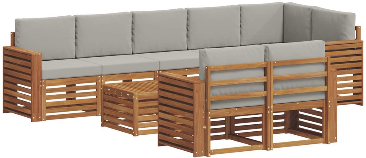 vidaXL Buiten - bank - set - 9 - st - 8-zits - Naturel - en - lichtgrijs Naturel en lichtgrijs