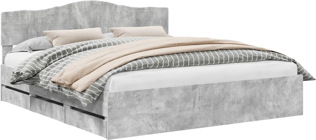 vidaXL Bedframe - met - lade - Beton - Grijs - 200 - x - 200 - cm - Ingenieurshout Beton grijs