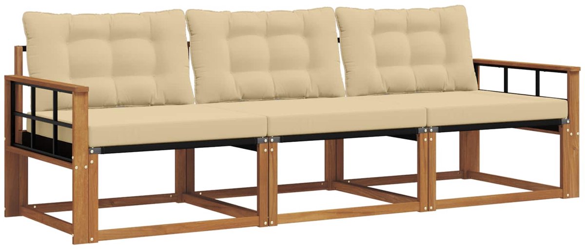 vidaXL Buiten - bank - set - 3 - st - Natuurlijk - en - Beige Natuurlijk en Beige