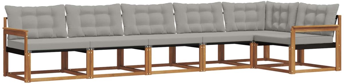vidaXL Buiten - bank - set - 6 - st - 6-zits - Naturel - en - lichtgrijs Naturel en lichtgrijs