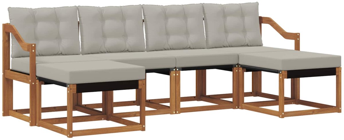 vidaXL Buiten - bank - set - 6 - st - 6-zits - Naturel - en - lichtgrijs Naturel en lichtgrijs