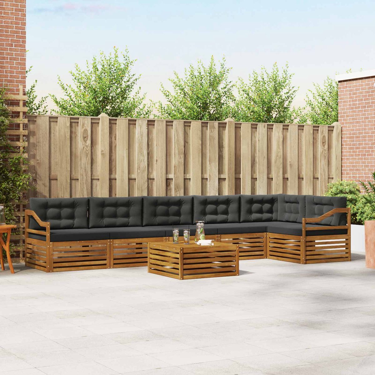 vidaXL Buiten - bank - set - 7 - st - 6-zits - Natuurlijk - en - Antraciet Natuurlijk en Antraciet