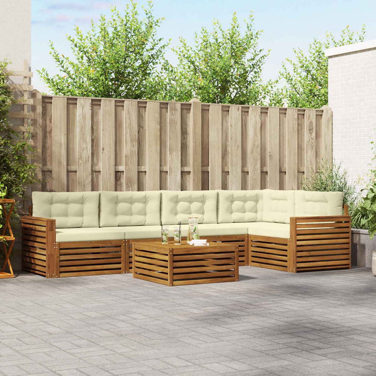 vidaXL Buiten - bank - set - 6 - st - Natuurlijk - en - Crème Natuurlijk en Crème