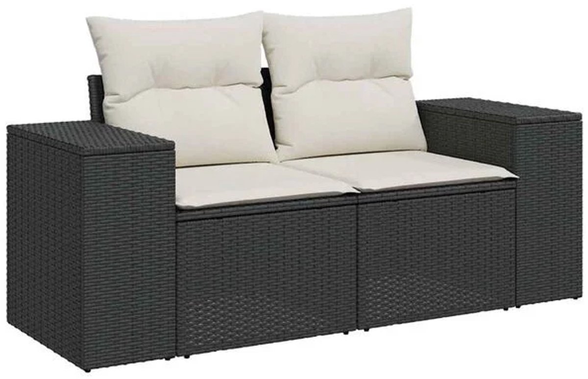 Tuinbank met opbergruimte - Lounge Bank - Buitenbank - Tuinset - Houten Bank - Modulair Bankstel - Balkon Set - Poly rattan - Zwart
