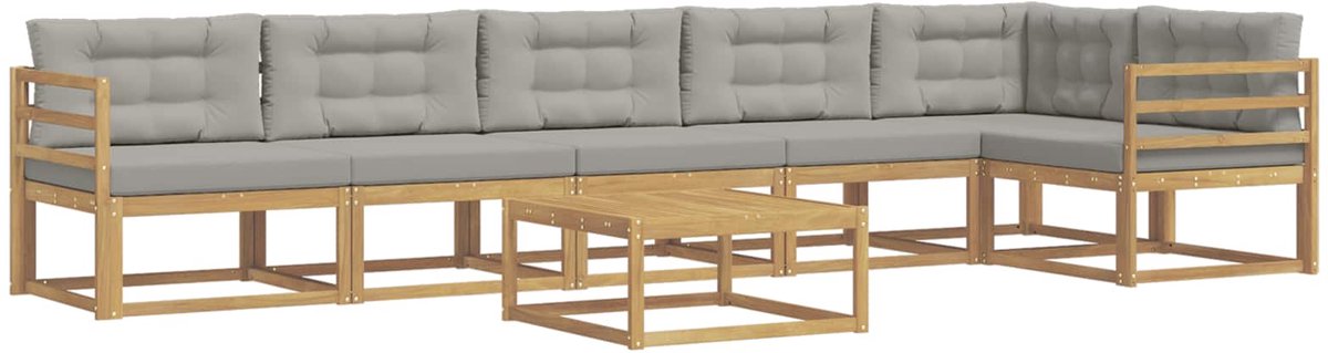 vidaXL Buiten - bank - set - 7 - st - 6-zits - Wit - en - Lichtgrijs - Polyester Wit en lichtgrijs