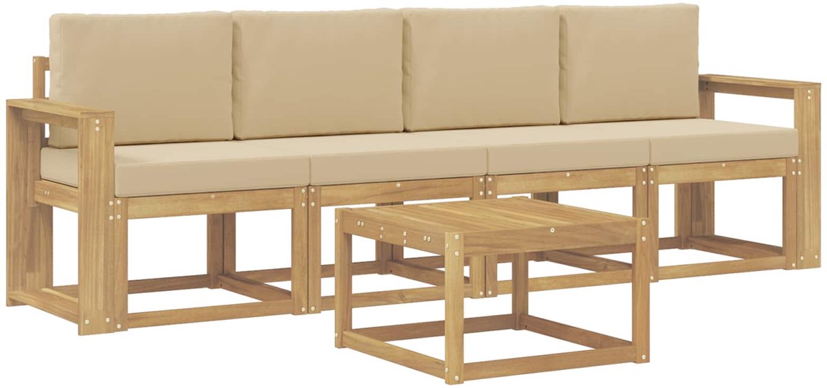 vidaXL Buiten - bank - set - 5 - st - 4-zits - Wit - en - Beige Wit en Beige