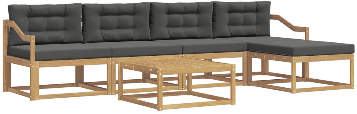 vidaXL Buiten - bank - set - 6 - st - 5-zits - Wit - en - antracietkleurig - Polyester Wit en antracietkleurig